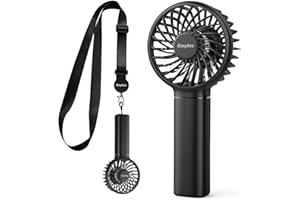 EasyAcc Mini Handheld Fan, Powerful Desk Fan 3000mAh Up to 15Hours with Lanyard & Detachable Base 3 Speed USB C Rechargeable Portable Fan Quiet Personal Pocket for Kids Girl Women Travel Home-Black