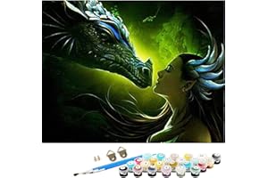 ABEUTY Pintura de bricolaje por números para adultos principiantes, dragón verde y bruja niña animales40 x 50 cm acrílico pintura número kit sobre lienzo (dragón, marco de madera)