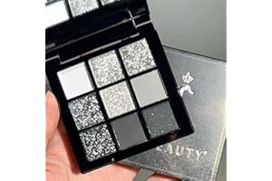 HAORQEE Black Eyeshadow Palette, Smokey Silver Glitter Gothic Eye Shadows Make Up Palettes White Grey Matte Cold Toned Long Lasting Waterproof Eye Shadow Pallets for Women Girls Halloween Goth Christmas Gifts