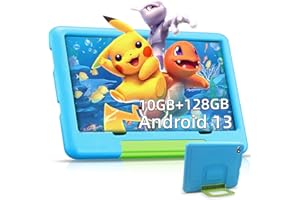 OUZRS Tablette 10 Pouces Android 13 GMS, 10 Go RAM+128 Go ROM, Tablette Enfants Parental Contrôle, WiFi Tablette Tactile Éducative Apps Pré-Installé, Caméra HD/IPS, Kids Tablette pas cher avec Étui,Bleu
