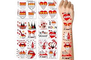 ENYACOS Köln Karneval Gesichtstattoos – 10 Bögen Temporäre Tattoos Aufkleber in Rot und Weiß für Karneval, Fasching & Kölle Alaaf Kostüme,face sticker karneval accessoires (B)