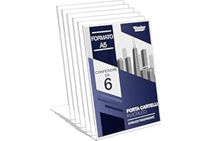 DASHER PRODUCTS Portacartello in Acrilico con Retro Angolato A5, Cornici Pubblicitarie, Cornice Trasparente per Cartelli, Brochure, Volantini, Menu. Bacheca in Plastica per Casa, Ufficio, Ristorante (A5 - 6 Pezzi)