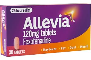 Allevia Hayfever Allergy Tablets, Prescription Strength 120 mg Fexofenadine, 24hr Relief Acts Within 1 Hour, Including Sneezi