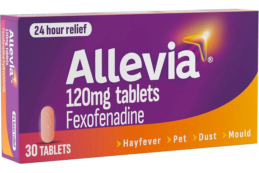 Allevia Hayfever Allergy Tablets, Prescription Strength 120 mg Fexofenadine, 24hr Relief Acts Within 1 Hour, Including Sneezi