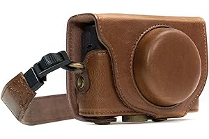 MegaGear MG597 Estuche Ever Ready, Funda de pronto uso de cuero, con correa compatible con Sony Cyber-shot DSC-HX95, DSC-HX99, DSC-HX80, DSC-HX90V - Marron Oscuro