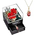 MINCHEDA Birthday Gift Set for Mom, Mother’s Day, Forever Rose Box with Necklace, Eternal Real Red Flower with Jewelry for Wife Her Girlfriend Women - Valentines Day, Birthday, Anniversary, wedding