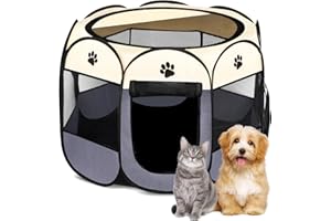 JupiterJX Pet Foldable Playpen Dog Cat Puppy Pen For Indoor Play Pen Crate, Breathable Mesh Carrier Kennel Soft Cage Tent For Medium Dogs Travel Puppies Playpens (Grey, 91x91x58 cm)