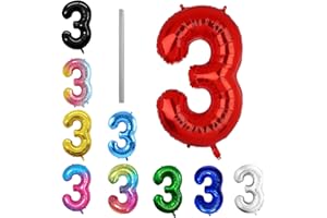 AOISYESBIG Geburtstag zahlen Luftballon 3 jahre – Rot XXL Jumbo Folienballon 40 Zoll – 101 cm Luftballons 3. Geburtstag Junge Mädchen Babyparty Geburtstagsdeko Jubiläumsparty Dekoration – Fliegt mit Helium