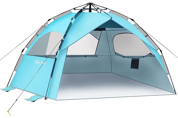 Glymnis Tente de Plage 4-6 Personnes Pop Up Tente de Plage hydraulique Automatique Abri Solaire Portable UPF 50+ Protection UV