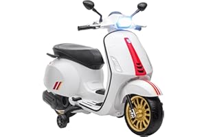 AIYAPLAY Moto Eléctrica para Niños de +3 Años con Licencia Vespa Moto de Batería para Niños 6V con USB MP3 Luz LED Radio FM Velocidad 3 km/h Carga 35 kg Blanco