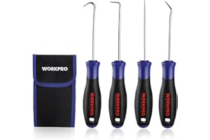 WORKPRO 4-Piece Mini Pick and Hook Set, Precision Automotive Pick Tool Set for Removing Hoses, Oil Rings and Seals, Ergonomic Handle with Carry Bag, Perfect for Car Tools