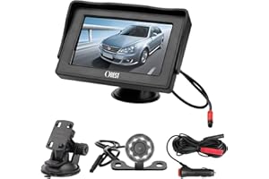 OBEST Cámara de Marcha Atrás Coche y Kit de Monitor 4.3", Visión Nocturna Cámara Visión Trasera Aparcamiento Coche y Pantalla Set, Gran Angular 170° Impermeable IP67 para Auto 12V, Fácil de Instalar