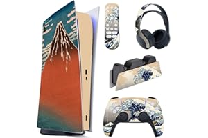 playvital The Great Wave Full Set Skin Decal for ps5 Console Digital Edition,Sticker Vinyl Decal Cover for ps5 Controller & Charging Station & Headset & Media Remote