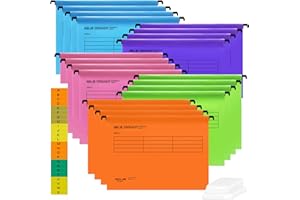 YORFULL A4 Suspension Files with Tabs and Card Inserts for Filing Cabinets (Pack of 20) Polypropylene A4 Hanging Filing Storage Folders for Office Home School