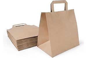 Inoverse 50 sacs en papier avec poignées – 22 x 10 x 28 cm – Shopper en papier kraft marron, sacs cadeaux résistants, sacs pour magasins, fêtes, bonbonnières et événements