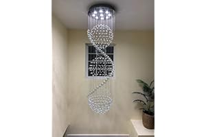 ‎A1A9 A1A9 Moderner Spiralkugel Kristallleuchter, Spectacular Droplet Deckenleuchte, Klare K9 Kristallkugel Pendelleuchte für Wohnzimmer Eingangsbereich Flur Foyer Romantisches Dekor, Größe: D50cm H180cm