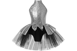 iEFiEL Bambina Vestito da Balletto in Tulle di Paillettes Bodysuit Danza Moderna Body Danza Classica Leotard Body Pattinaggio Artistico Spettacolo Performance Dancewear