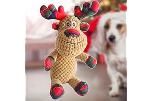 Banlilu Christmas Squeaky Dog Toys,Soft Cute Reindeer Durable Teeth Cleaning Interactive Plush Dog Toys,Xmas Gift for Puppies Small and Medium Dogs