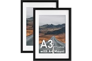 Zueyunstoo A3 Picture Frame with Mount, 2 Pack Black Poster Frame, Elegent 29.7x42cm Photo Frames for, Wall Mounting Horizontally or Vertically