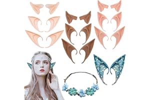 KAYEF 10 Paar Elfenohren und 1 Kopfschmuck-Girlande, weiche Elfenohren für Kinder und Erwachsene, geeignet für Elfen-Cosplay, Halloween, Karneval, Party-Deko-Zubehör, 3 Größen (hell, rosa, dunkel)