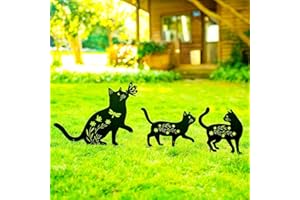 QBMYCN Pali decorativi da giardino in metallo per Gatti,confezione da 3 statue a forma di Gatti nero,per cortile,giardino,prato, decorazioni per esterni,regali per amanti dei Gatti (Gatti neri di 3)