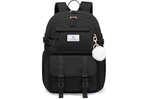 LOVEVOOK Schulrucksack Teenager Mädchen 10-18 Jahre, Rucksack Damen mit Großem Flaschenfach, Multi-Tasche Schulranzen Schultasche, Wasserdicht School Bag 15,6 Zoll Laptop für Schule Uni, Schwarz