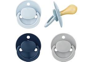 BABY-NOVA babynova Round Latex Dummy for Babies from 6-24 Months - Set of 4 Cherry Dummies - Natural BPA Free Rubber Latex - Made in Germany - Blue & Grey