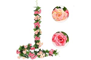 JUSTOYOU 2 ghirlande artificiali di rose artificiali a doppio colore, da appendere ai fiori di seta, per esterni, interni, matrimoni, decorazione da bagno (rosa -13, 13 teste)
