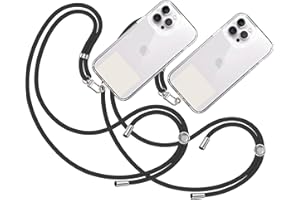 TBOC 2X Cordón Correa Cuerda Universal [Negro] Colgar Funda Teléfono Móvil en Cuello - Cinta Cadena Colgante con Parche [Blanco Ice] de Plástico - Colgador Lanyard Enganche Móviles Llaves Accesorios