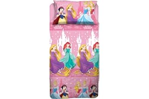 HERMET Princess, Juego de sábanas para Cama Individual, Juego de sábanas de Disney, sábana encimera, sábana Bajera Ajustable, Funda de Almohada, Rosa, Disney, 100% algodón, Producto Oficial