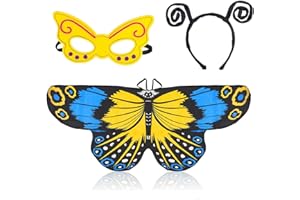 Beelittle Butterfly Wings Costume 3 Pieces Fancy Dress-Up Set Butterfly Wings Cape Shawl with Antenna Headband and Mask (Blue Yellow)
