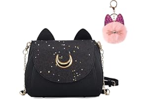 AlloFuu Luna Sailor Moon Tasche Kawaii Schwarz Cat GeldböRse Handbag Messenger Pailletten Cosplay Crossbody Schultertaschen