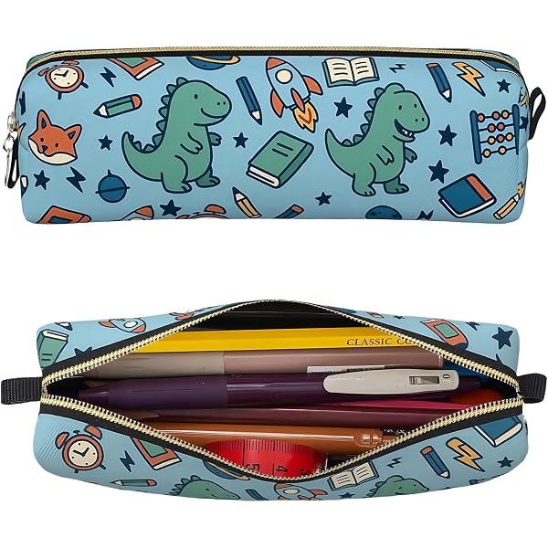 Astuccio Rotondo Con Dinosauri – Portapenne In Tela Per Bambini E Studenti – Sacchetto Portatrucco O Portamonete – Regalo Di Natale Per Ragazzi - 4