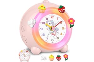 ‎SOCICO SOCICO Analoger Kinder Wecker, Einhorn Design, Lautlos, Ohne Ticken Niedlicher Pfirsich Wecker, mit Buntem Licht, Einstellbare Lautstärke (Blassrosa)