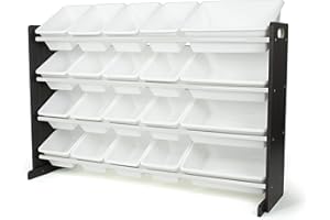 Humble Crew Espresso Extra-Large Wooden Toy Storage Organiser for Children, with 20 BPA Free Plastic Removeable Storage Bins, Ideal for Storing Toys, Games, Books and Craft Supplies - Espresso/White