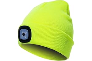 INHDBOX LED Mütze Kappe, Strickmütze mit USB Nachladbare Licht, Beleuchtung und blinkende Warnungs-Arten 8 LED, einfache Installation Vorne Hinten Scheinwerfer-Mütze, Unisex-Winterwärmer-Strickkappe
