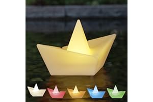 ‎BONETTI LED Solar Ship in Origami Style with RGBW Light, Waterproof, Stylish Solar Lamp for Outdoor Use for Garden, Bed, Pond, Pool (M - Approx. 27 x 14 cm)