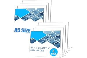 MUXHEL 8PCS A5 Acrylic Sign Holder 21x15cm A5 Display Stand Landscape Menu Holder L-Shaped A5 Sign Holder for Home Office Store Restaurant Hotel Counter