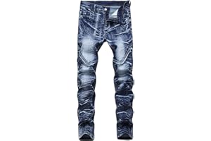 AIYINO Mens Biker Jeans Ripped Regular Straight Leg Stylish Denim Jeans All Waist