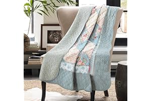 VIVILINEN patchworkowe kołdry, narzuta, koc, 100% bawełna, odwracalne, vintage, kwiatowy nadruk, narzuta na kanapę, sofę, łóżko, 150 x 200 cm, płytkie morze