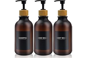 ESDALLINA 3 pcs 500ml Soap Dispenser with Black Label Lotion Dispenser Made of PET Plastic Empty Bottle Suitable for Bathrooms (Amber)