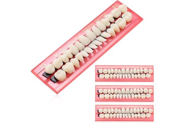 4 Sets Fausses Dents en Résine Acrylique Dents de Remplacement de Prothèses Dentaires Dents Supérieures et Inférieures en Résine Synthétique pour Remplacement Fête d'Halloween, 112 Pièces, 23 A2