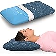 MY ARMOR Cool Gel Ergonomic Memory Foam Pillow, Orthopedic Pillow for Neck Pain Relief & Back Support, 21x14x4.5 Inches, Blue Checks Cover, Pack of 1