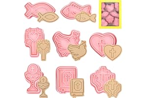 Lets Joy 8 Piezas Molde de Galletas Cristianas, Moldes de Comunión, 3D Cortadores de Galletas de Cristiano, Decoraciones de Bautizo Cruz Cristiano Paloma Comunión Confirmación