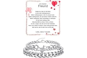 Fehki Edelstahl Paar Armband | Kubanische Kette verstellbar | Romantisches Geschenkset für Paare zum Valentinstag, Jahrestag & Geburtstag