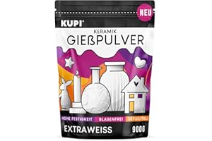 KUPI 0,9kg Gips zum Gießen Lufthärtend & Geruchlos | Keramik Gießpulver Weiß | Gießmasse für Silikonformen | Reliefgießpulver zum Basteln Modellieren Strukturieren