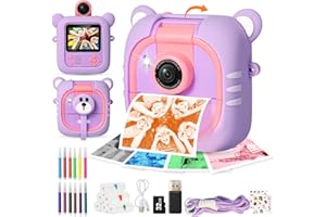 ARNSSIEN Appareil Photo Instantané, 7 Papiers (4 Couleurs/3 N&B), 2,4" Appareil Photo Enfant avec 1080P & 180° Objectif & Carte de 32GB, Cadeau Noël/Anniversaire pour Filles & Garçons,M2