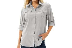 ASFIXIADO Camisa para mujer UPF 50+ UV, protección solar, ropa de safari, blusa de senderismo para mujer, manga larga, transpirable, para exteriores, fresca, de secado rápido, parte superior