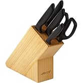 Arcos Kitchen Set of 5 Pieces: 4 Knives + Scissors in Wood Block, Ocn Knife Set Stainless Steel Blade and Polypropylene Handl
