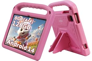 weelikeit Kids Tablet, 10 Inch Tablete for Kids, Android 14, Toddler Tablet, 8 (4+4) GB RAM, 128GB ROM with EVA Case, Bluetooth, Wi-Fi, 6000mAh Battery, Child Lock, Dual Camera, Game Tablte (Pink)